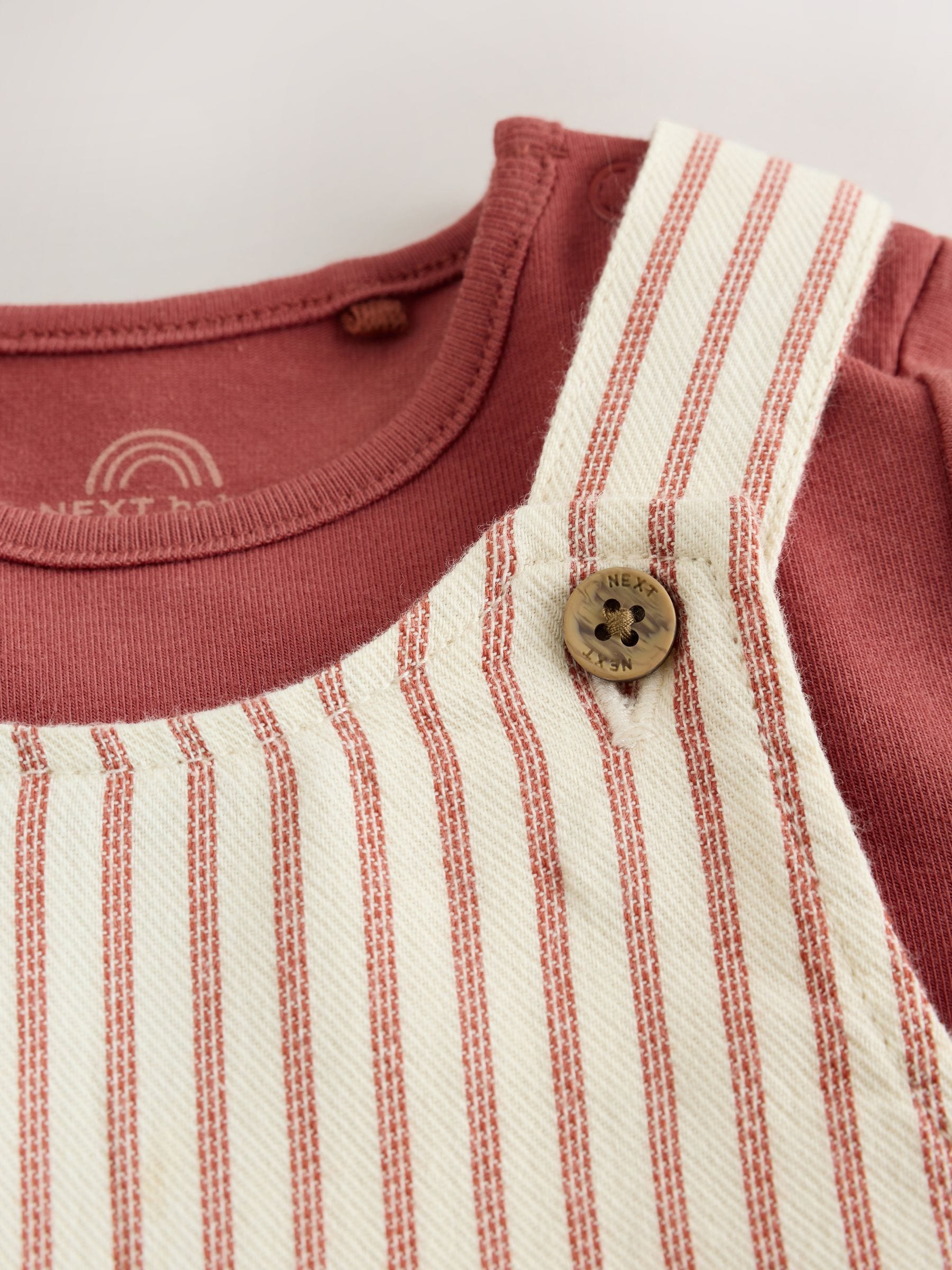 Brown Stripe Woven Dungarees and Bodysuit Set (0mths-2yrs)