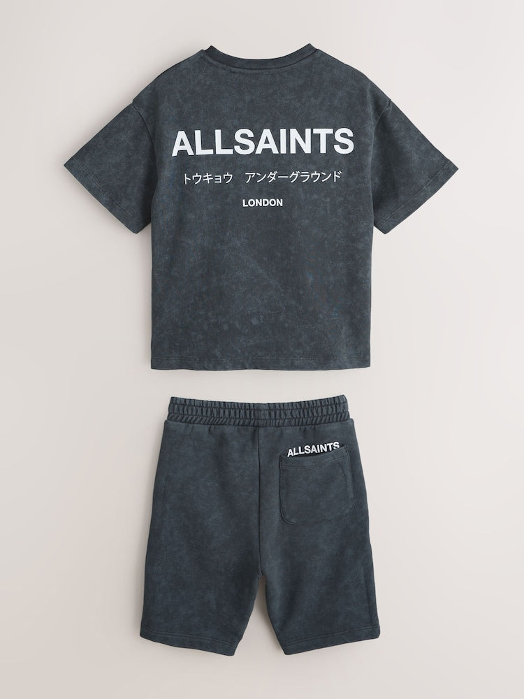 smALLSAINTS Washed Charcoal Grey Underground T-Shirt and Sweat Shorts Set