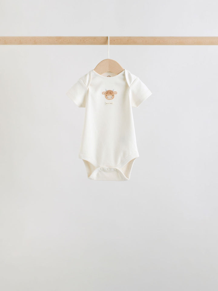 Ecru White Short Sleeve Baby Bodysuits 5 Pack