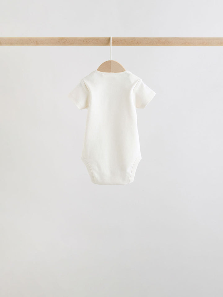 Ecru White Short Sleeve Baby Bodysuits 5 Pack