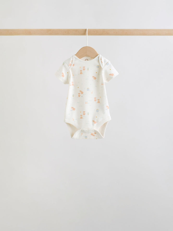 Ecru White Short Sleeve Baby Bodysuits 5 Pack