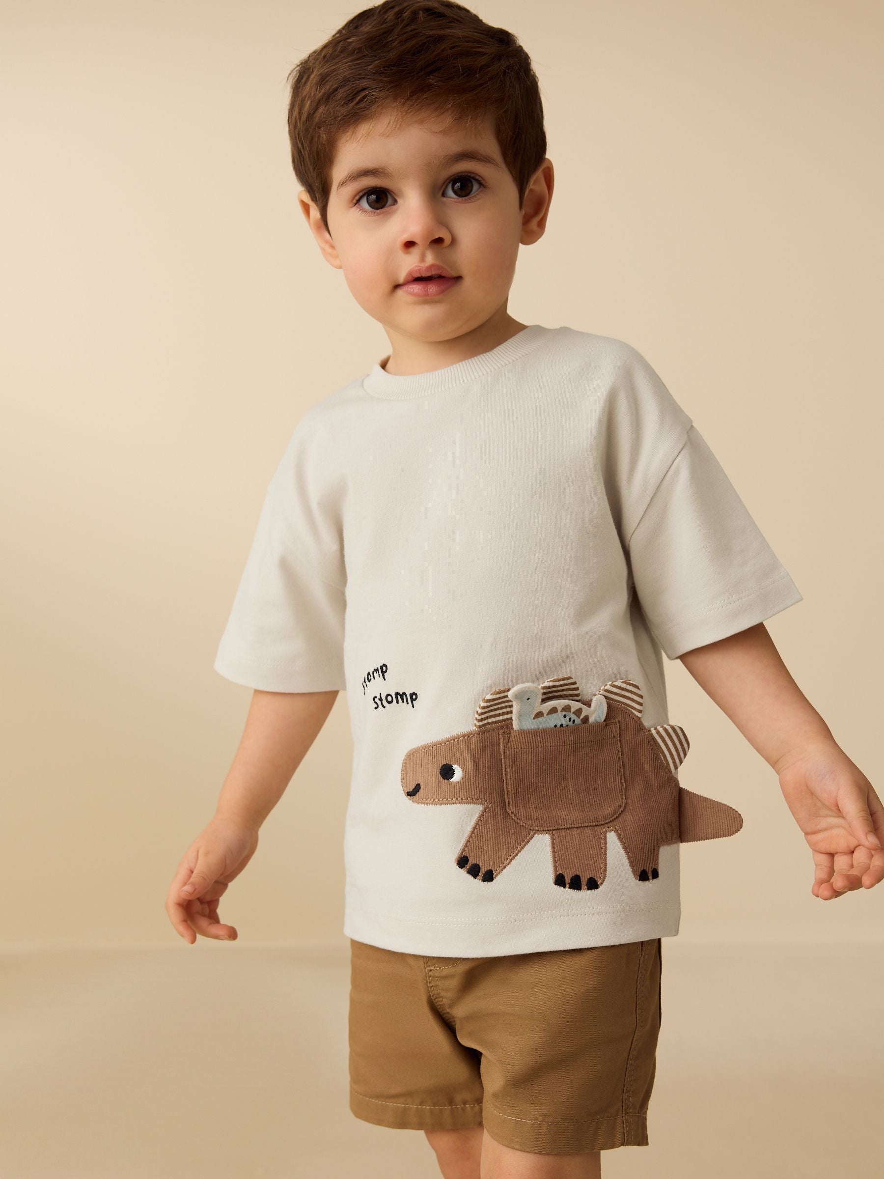 Cream Dinosaur Short Sleeve Interactive T-Shirt (3mths-7yrs)
