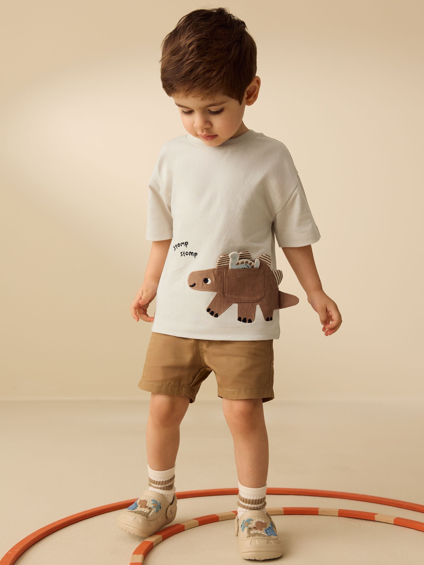 Cream Dinosaur Short Sleeve Interactive T-Shirt (3mths-7yrs)