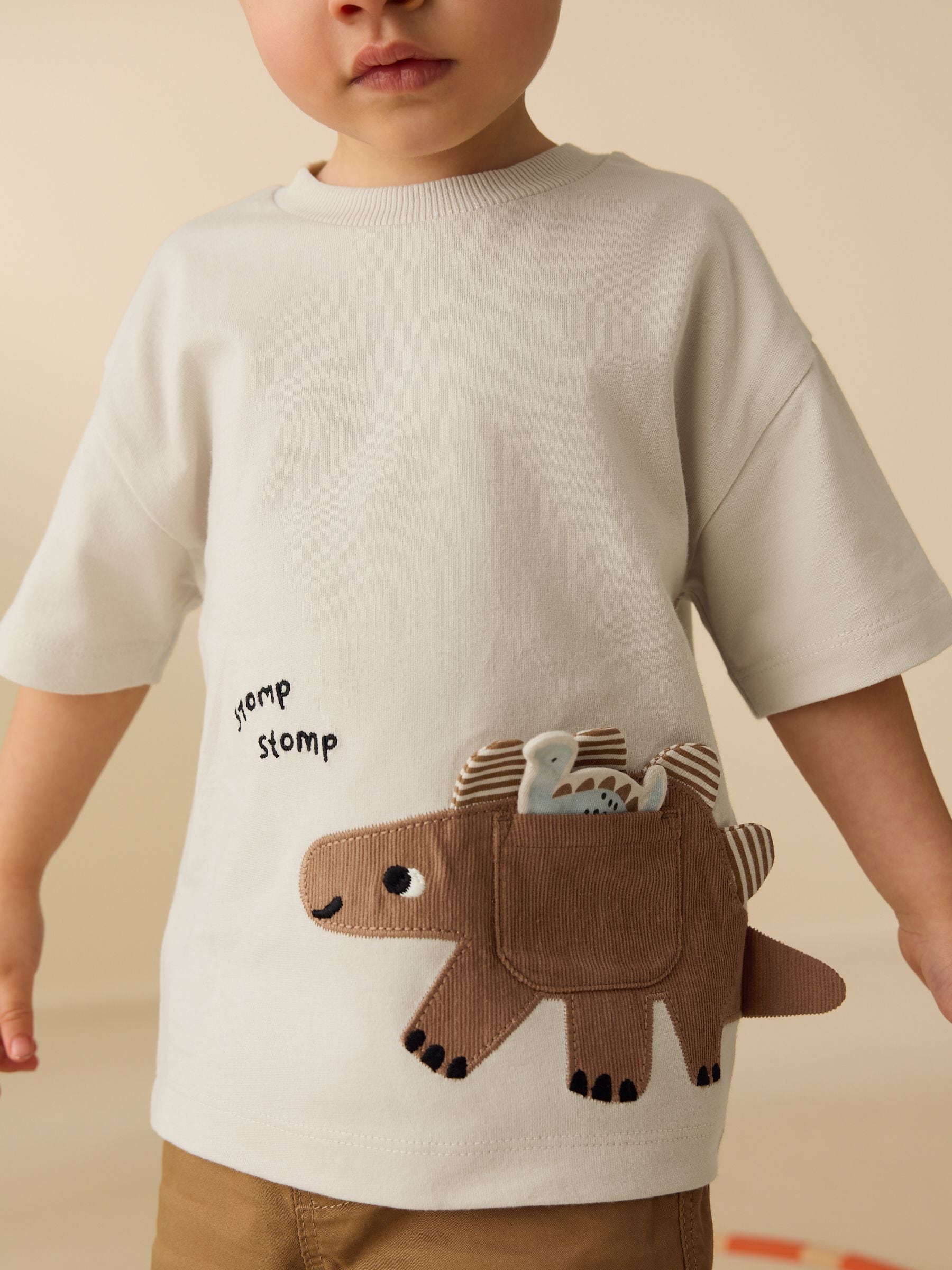 Cream Dinosaur Short Sleeve Interactive T-Shirt (3mths-7yrs)