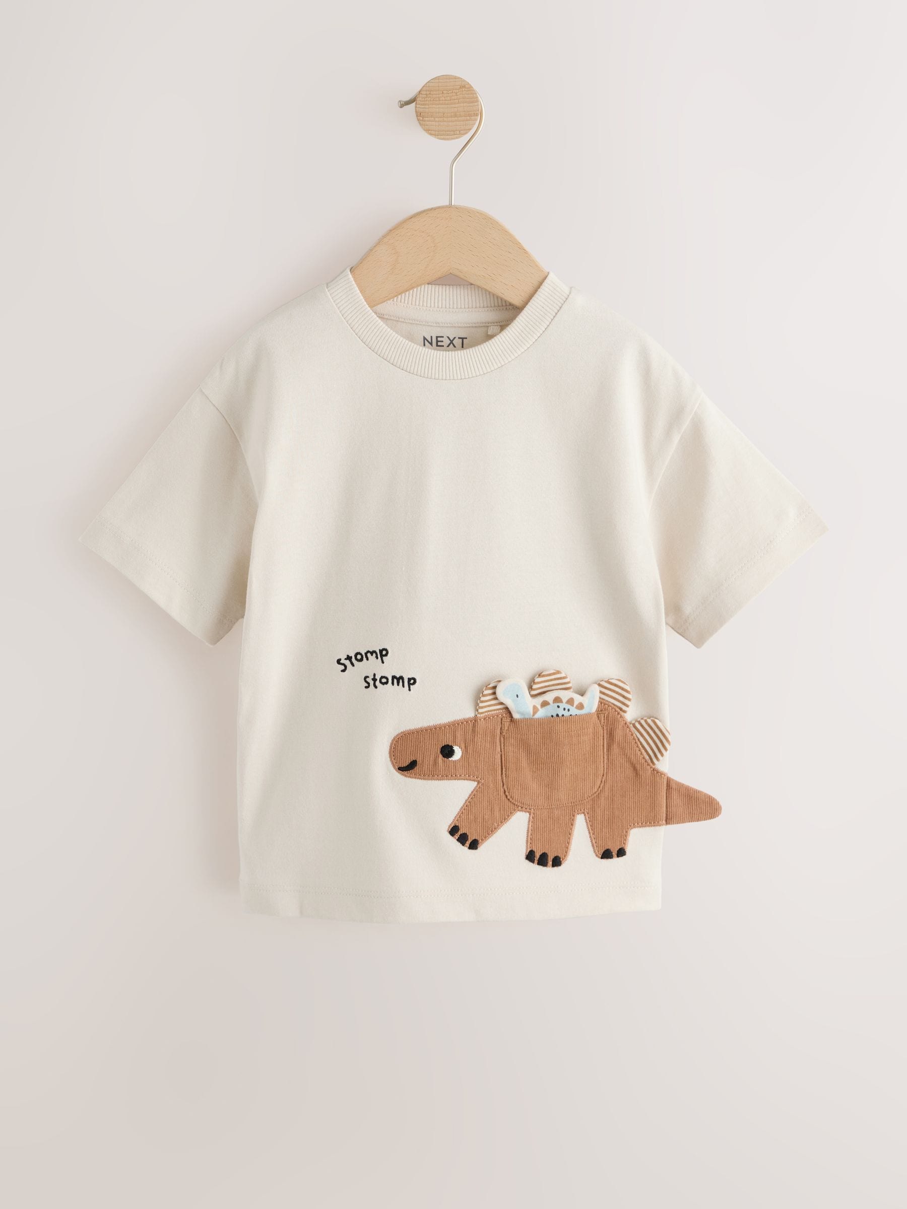 Cream Dinosaur Short Sleeve Interactive T-Shirt (3mths-7yrs)