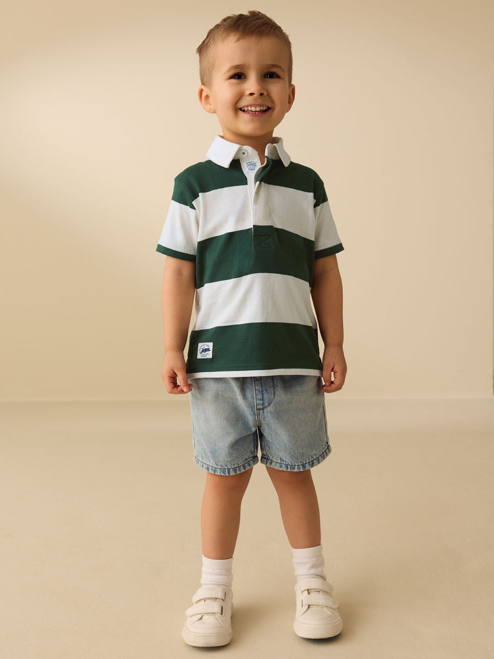 Green/White Short Sleeve Rugby Polo Shirt (3mths-7yrs)