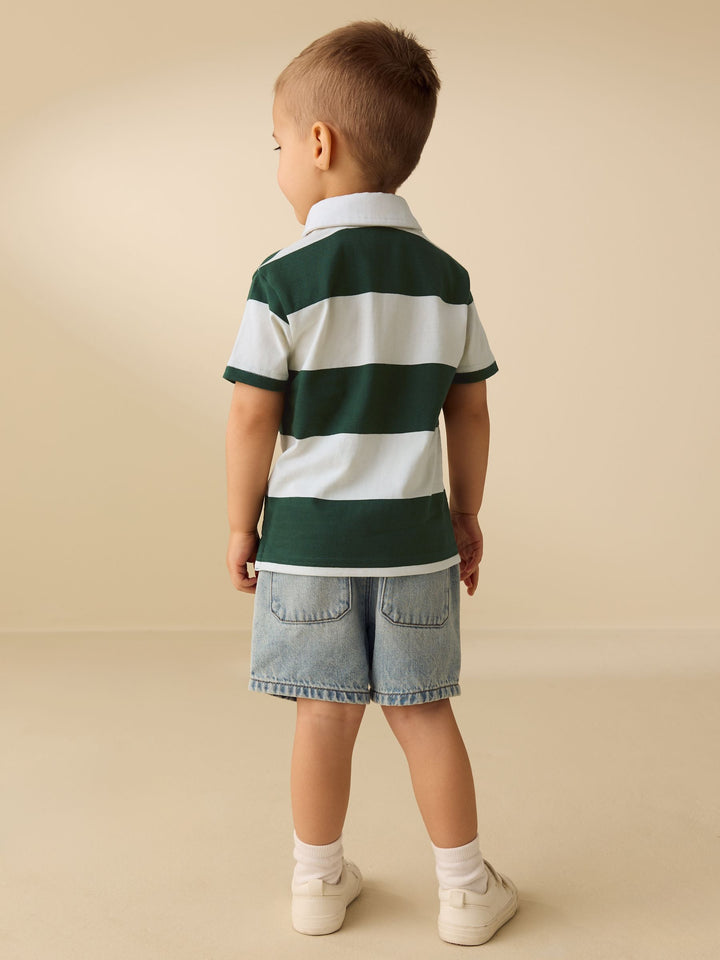 Green/White Short Sleeve Rugby Polo Shirt (3mths-7yrs)