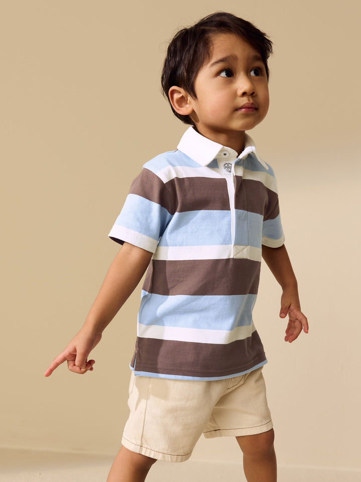 Chocolate Brown/Blue/White Short Sleeve Rugby Polo Shirt (3mths-7yrs)