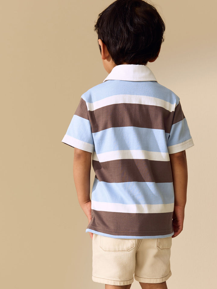 Chocolate Brown/Blue/White Short Sleeve Rugby Polo Shirt (3mths-7yrs)