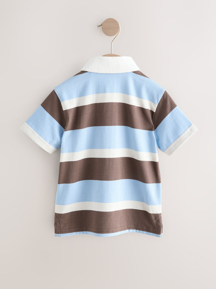 Chocolate Brown/Blue/White Short Sleeve Rugby Polo Shirt (3mths-7yrs)