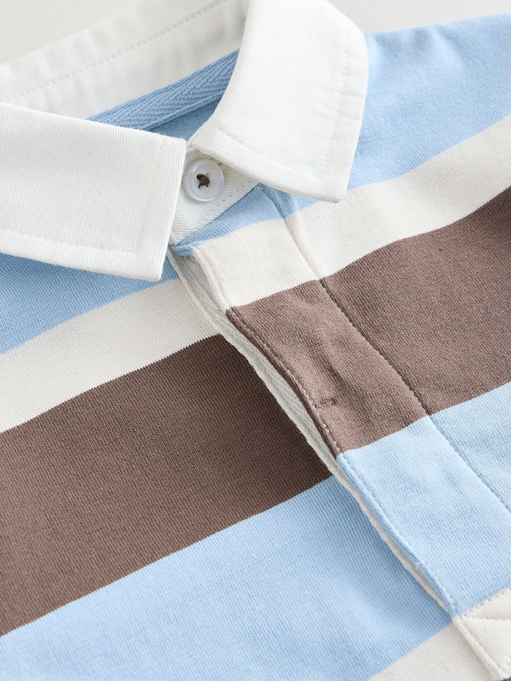 Chocolate Brown/Blue/White Short Sleeve Rugby Polo Shirt (3mths-7yrs)
