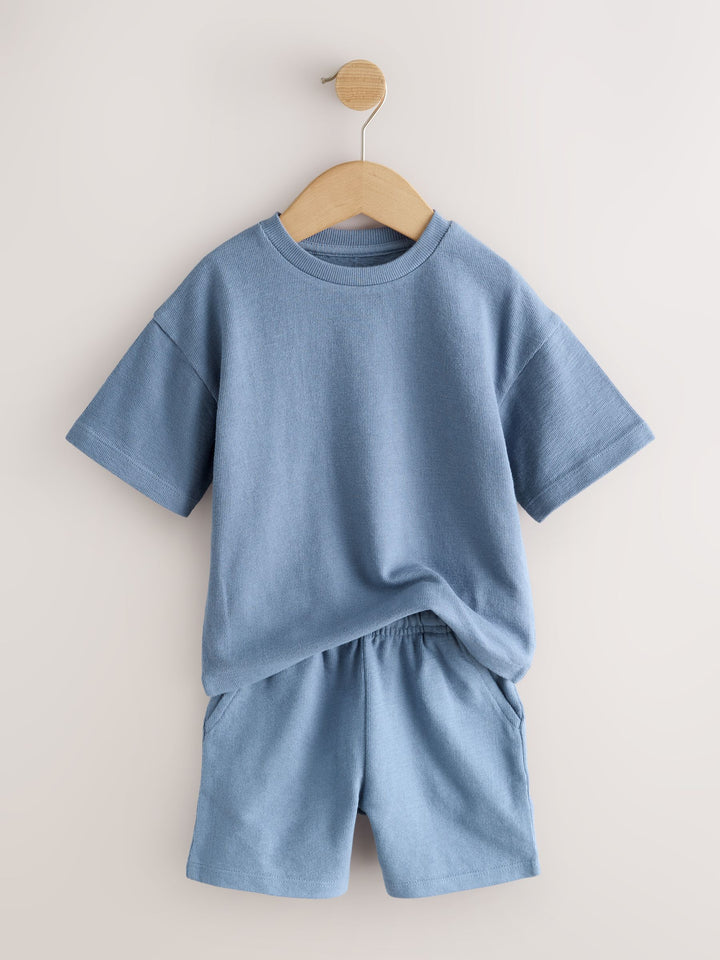 Blue/Green/Neutral Textured Short Sleeve T-Shirt and Shorts Set 3 Pack (3mths-7yrs)