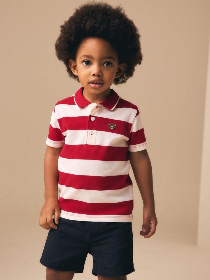 Red Stripe/Navy Short Sleeve Polo Top & Chino Shorts Set (3mths-7yrs)