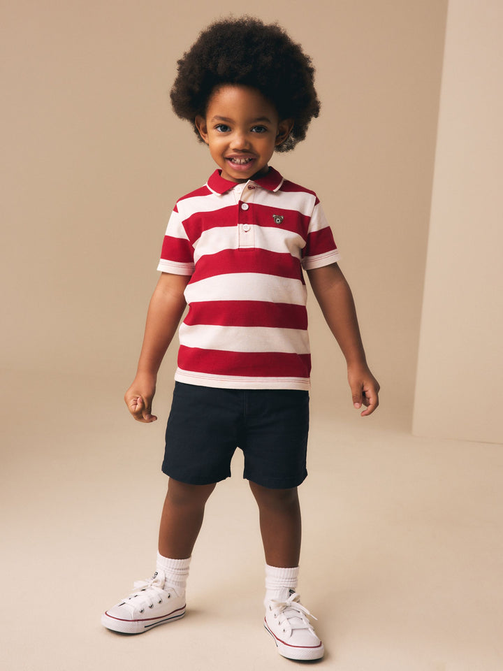 Red Stripe/Navy Short Sleeve Polo Top & Chino Shorts Set (3mths-7yrs)