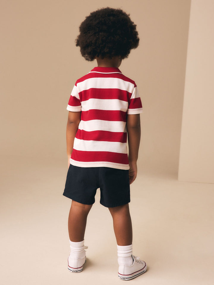 Red Stripe/Navy Short Sleeve Polo Top & Chino Shorts Set (3mths-7yrs)