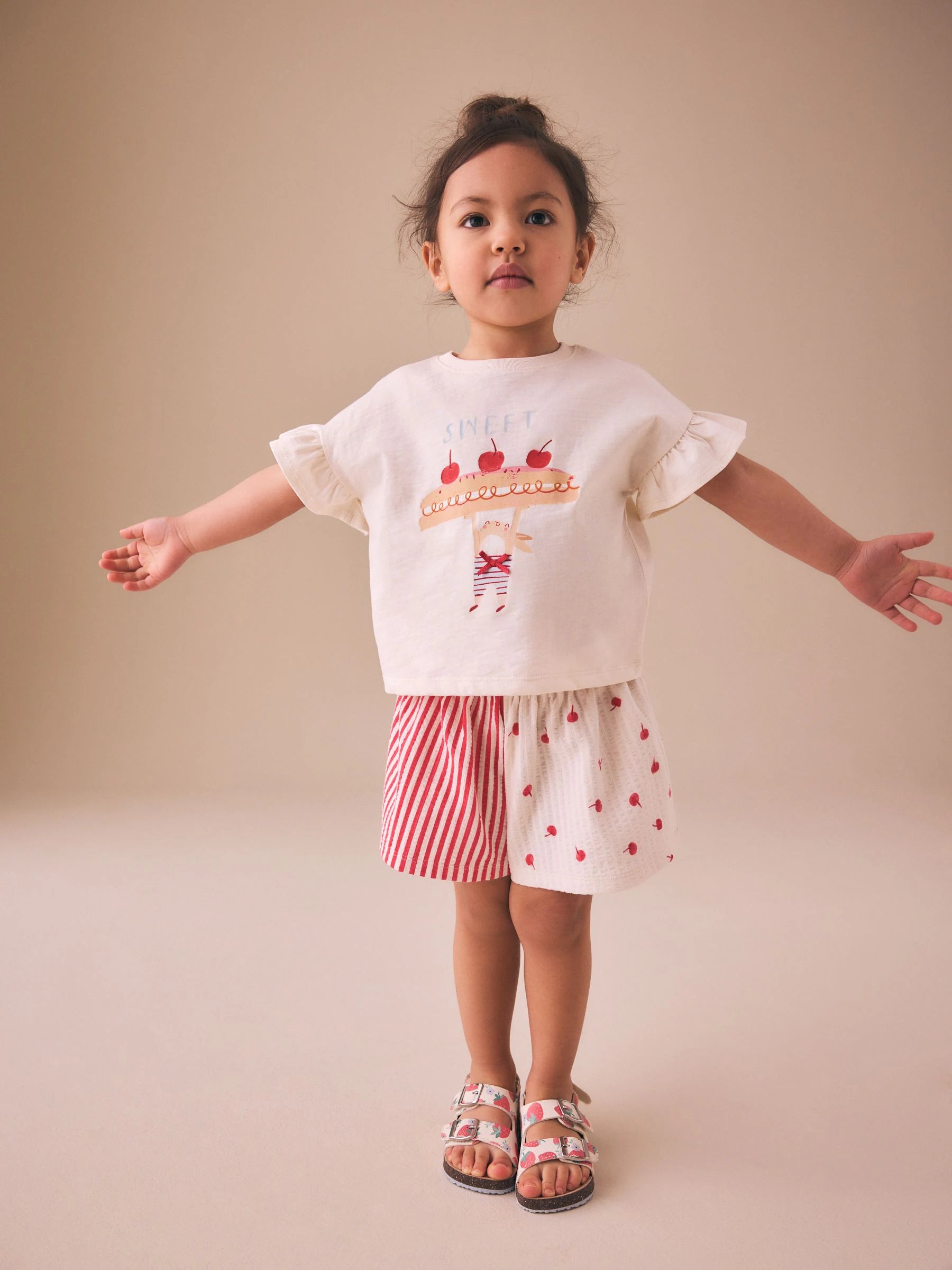 Ecru White Bunny Cherry Short Sleeve T-Shirt and Shorts Set (3mths-7yrs)