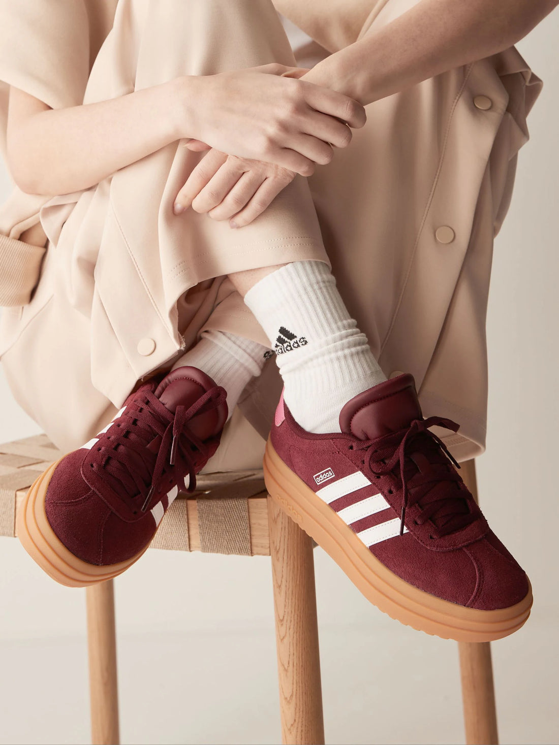 adidas Burgundy Red VL Court Bold Lace Junior Trainers