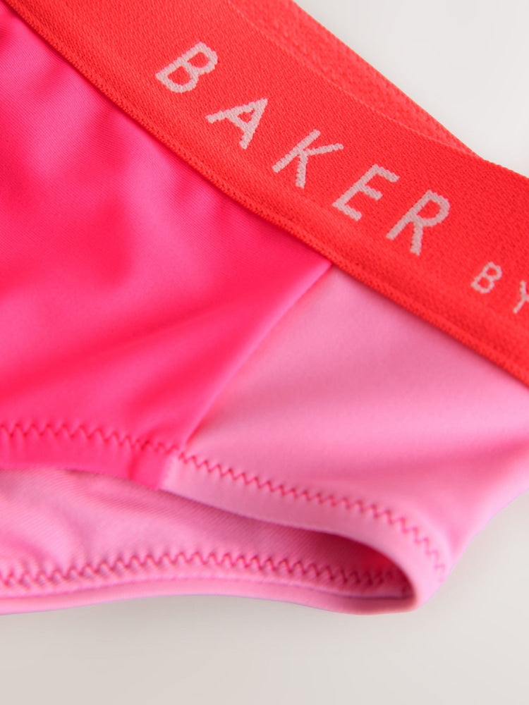 Baker by Ted Baker 3 Piece Pink Colour Block Rash Vest and Bikini Set