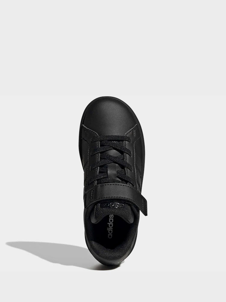 adidas Black Grand Court 3.0 Elastic Lace Kids Trainers