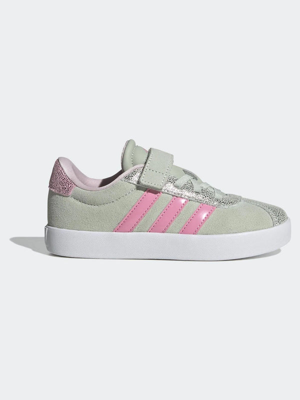 adidas Green VL Court 3.0 Elastic Lace Kids Trainers