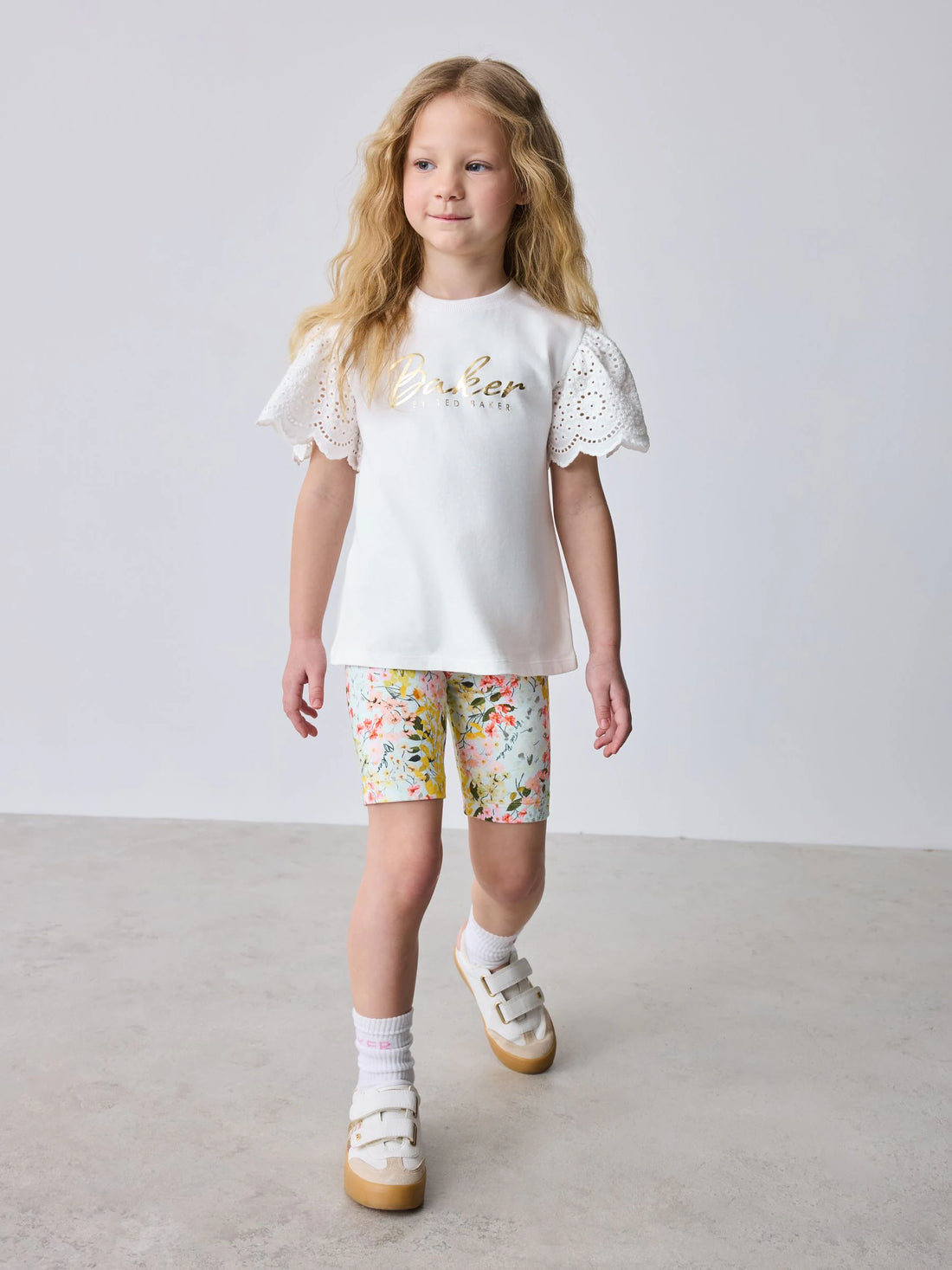 Baker by Ted Baker Broderie Sleeve T-Shirt & Floral Cycle Short 2 Piece Set