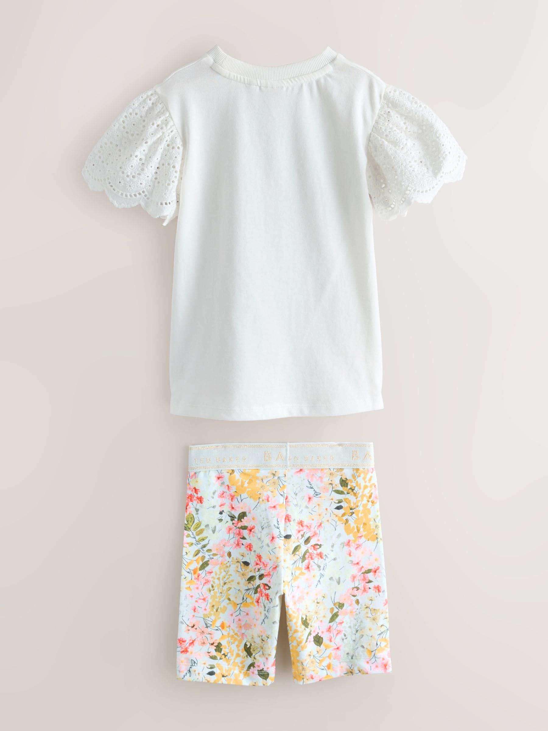 Baker by Ted Baker Broderie Sleeve T-Shirt & Floral Cycle Short 2 Piece Set