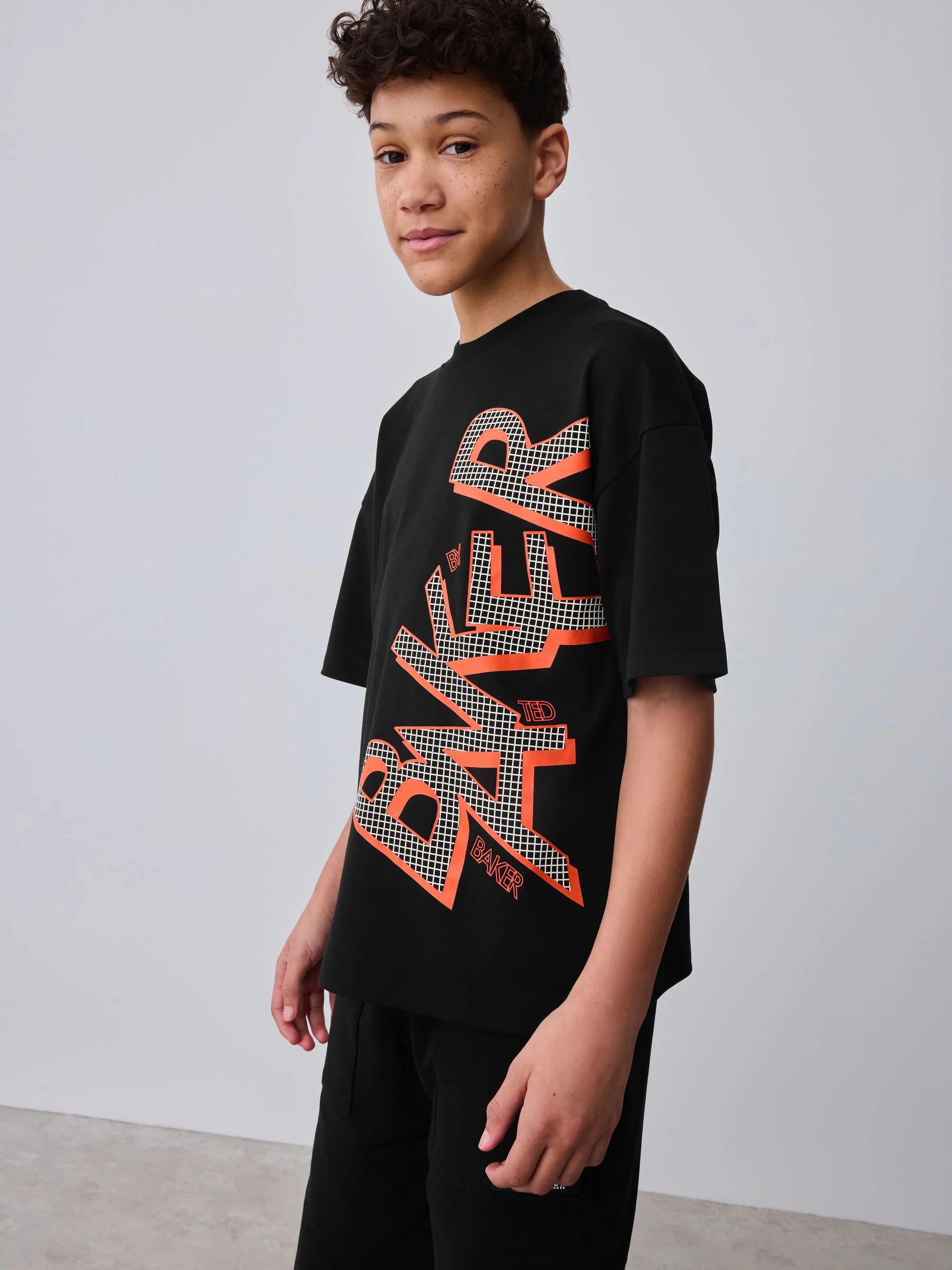 Baker by Ted Baker Oversized Graphic Black T-Shirt and Shorts Set