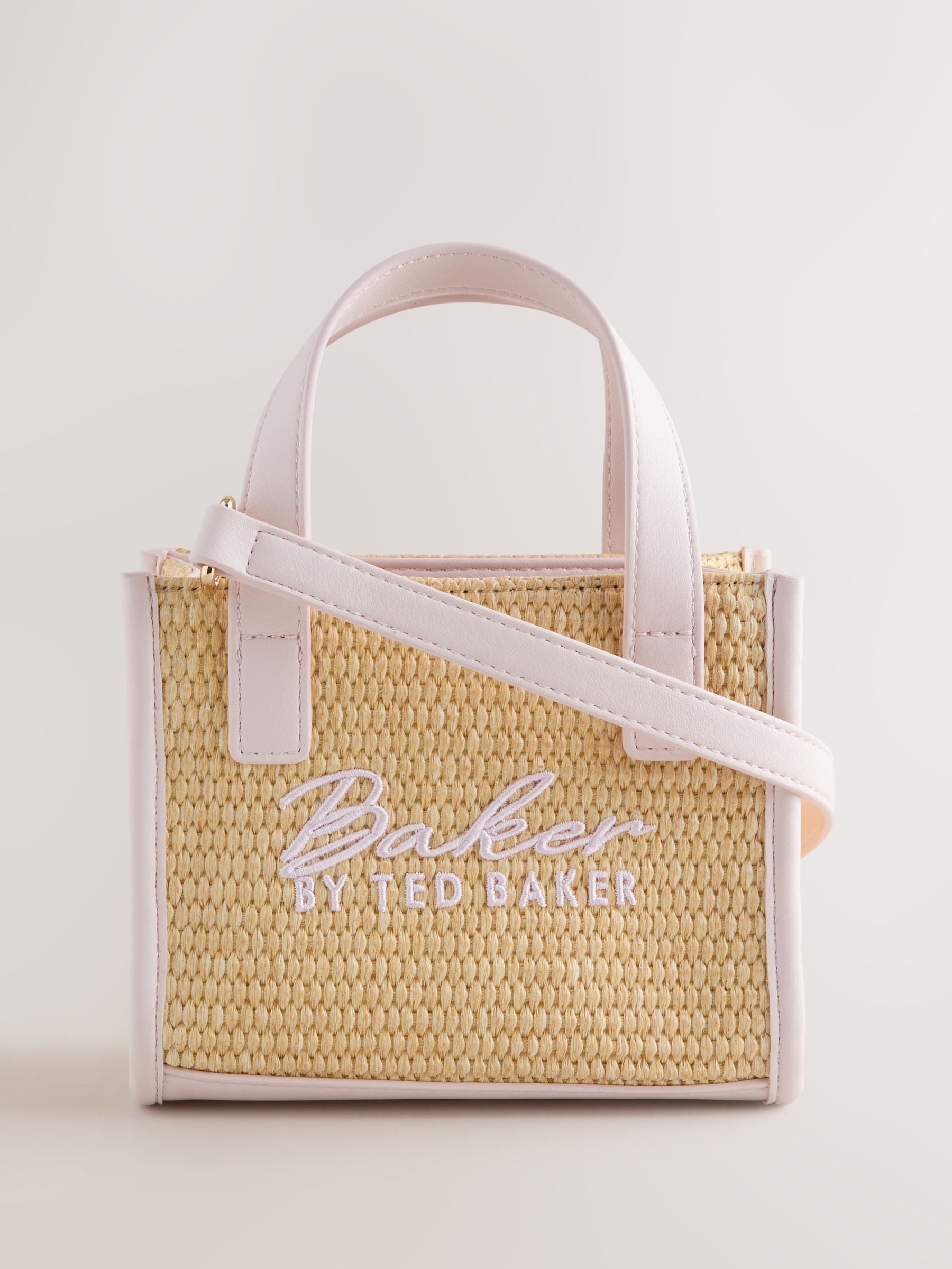 Baker By Ted Baker Childrens Natural/Pink Straw Effect Cross-Body Bag