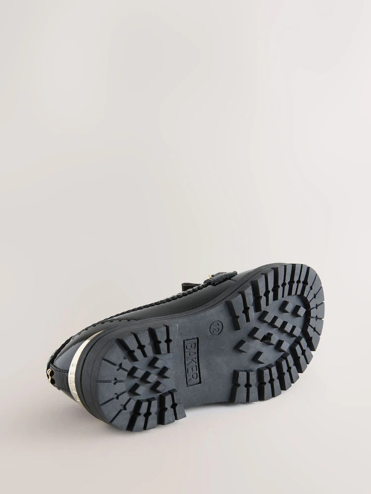 Baker by Ted Baker Black Back to School Patent Fringed Charm Loafers