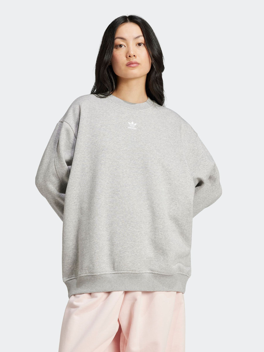 adidas Originals Grey Essentials Fleece Long Oversized Crew Neck Sweatshirt