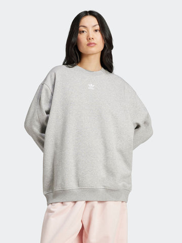 adidas Originals Grey Essentials Fleece Long Oversized Crew Neck Sweatshirt