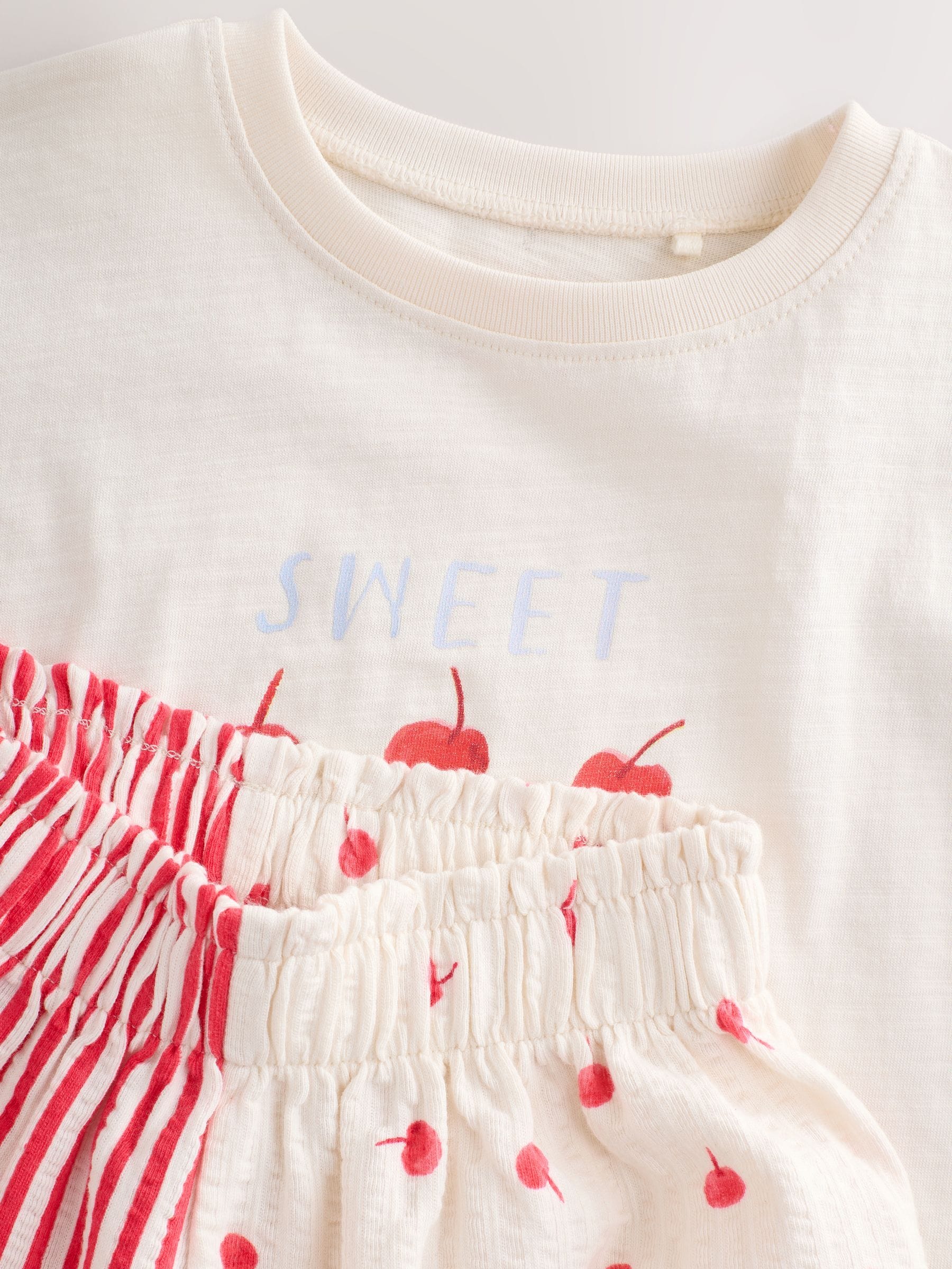 Ecru White Bunny Cherry Short Sleeve T-Shirt and Shorts Set (3mths-7yrs)