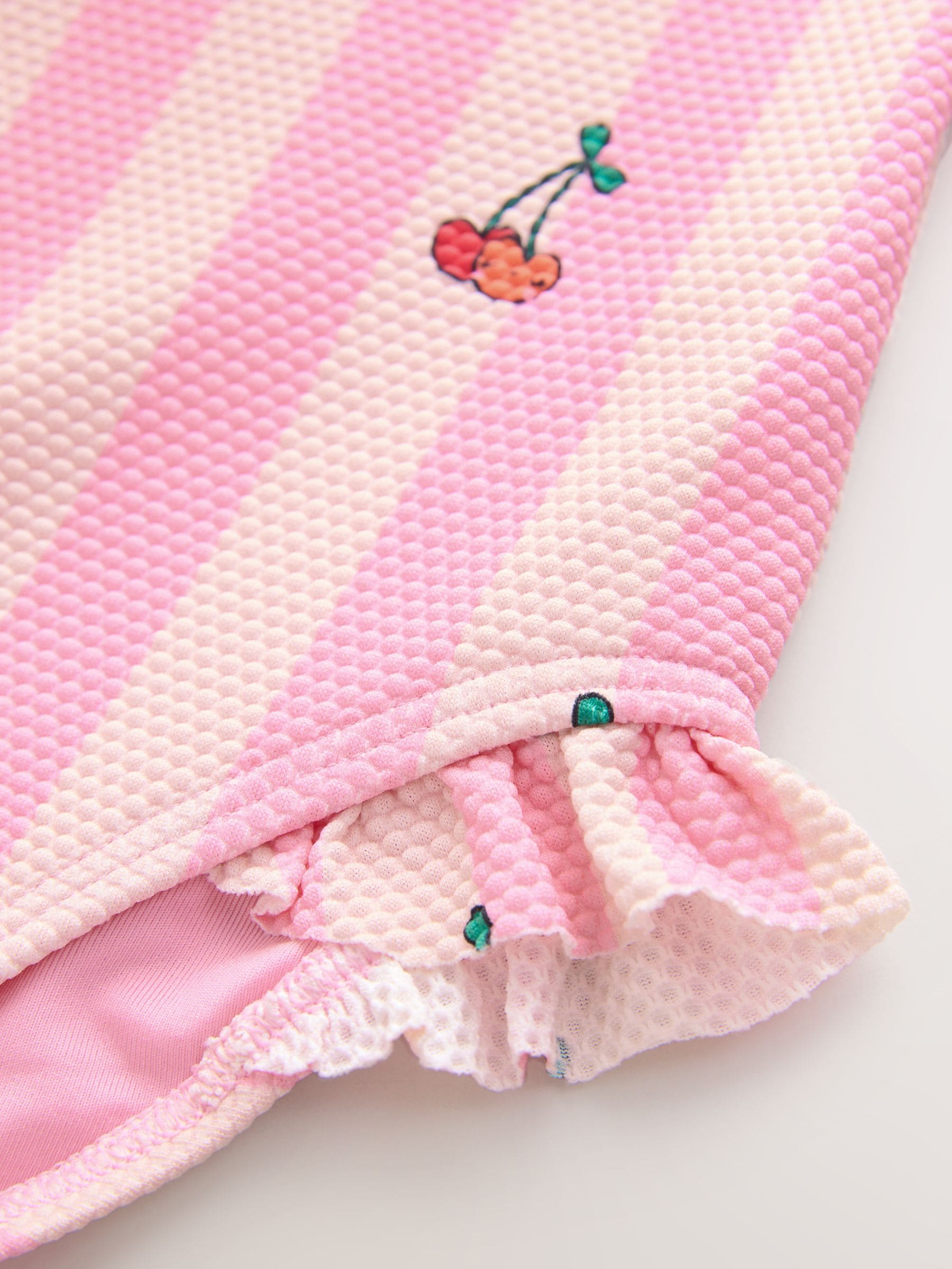Pink Cherry Stripe Frill Leg Swimsuit (3mths-7yrs)
