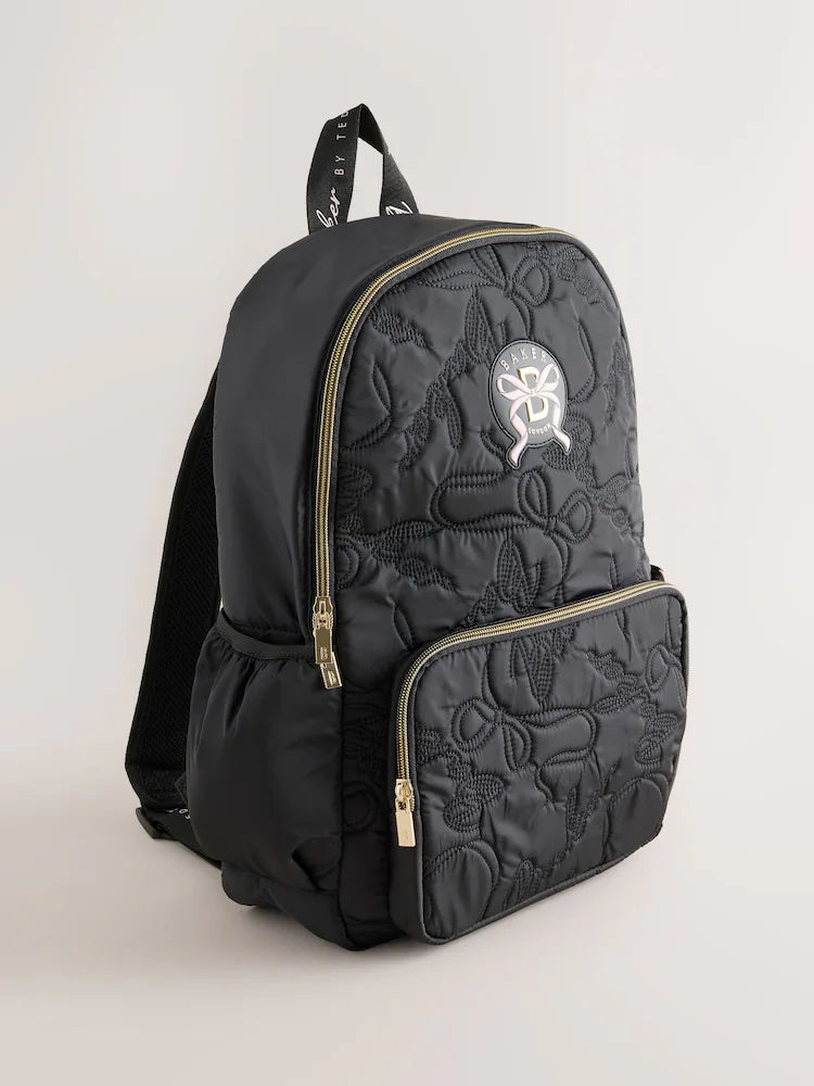 Baker by Ted Baker Black Back to School Childrens Quilted Bow Backpack