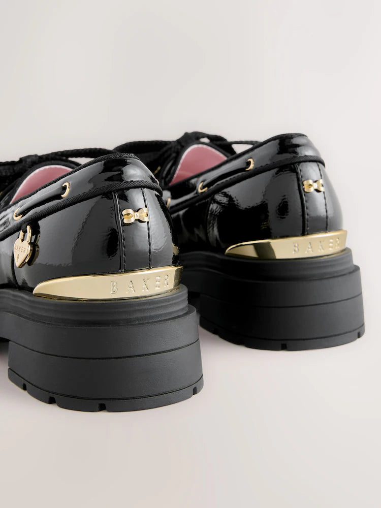 Baker by Ted Baker Back to School Patent Chunky Boat Shoe Black Loafers