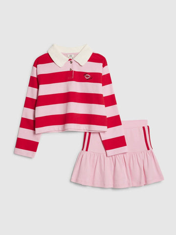 River Island Pink Rugby Stripe Top & Rara Skirt Set