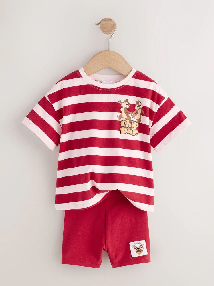 Red Pink Stripe Disney Chip and Dale Shorts Set (3mths-7yrs)