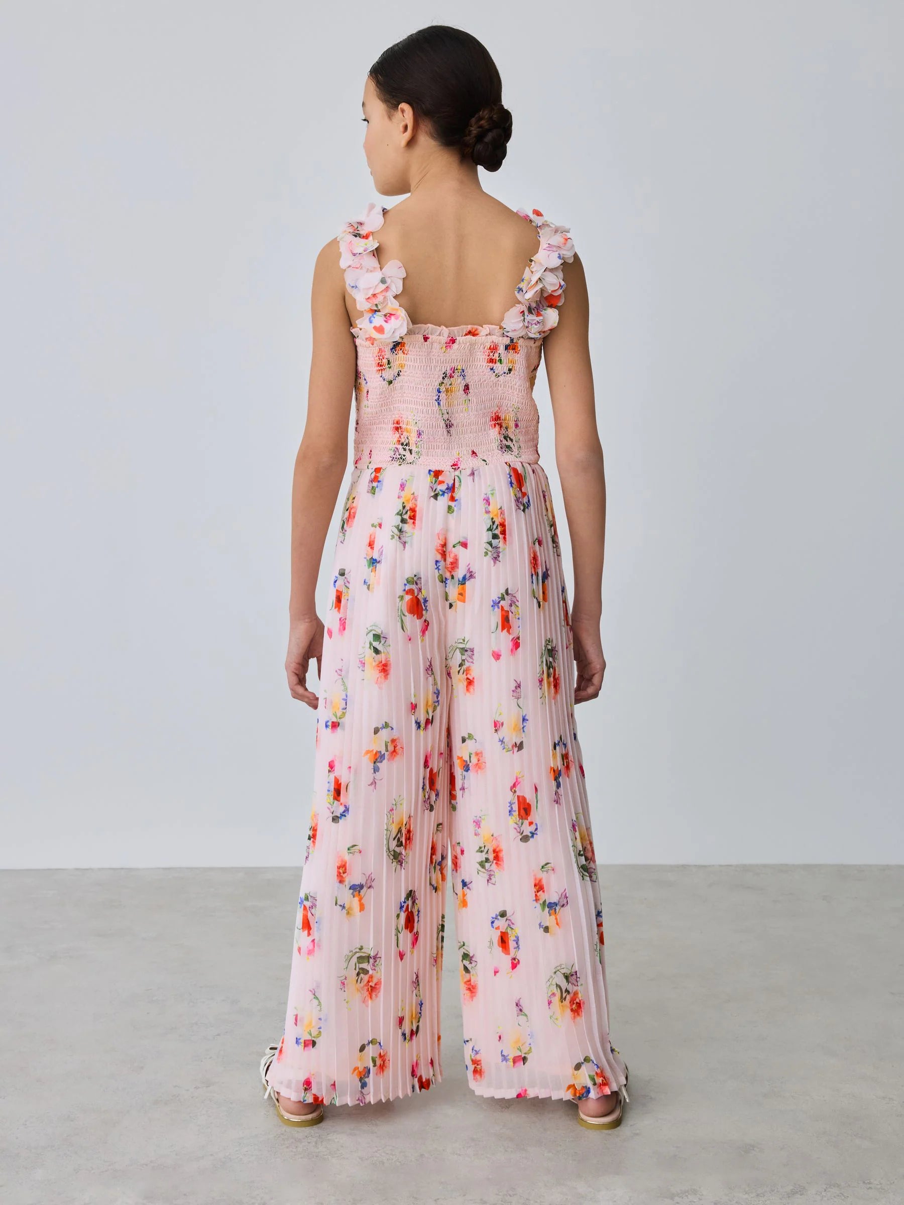 Baker by Ted Baker 3D Floral Strappy Pleated Wide Leg Jumpsuit