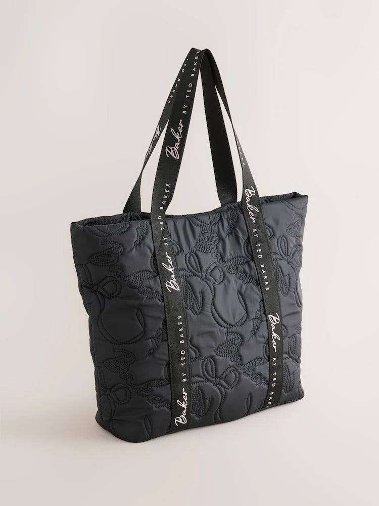 Baker by Ted Baker Black Back to School Childrens Quilted Bow Tote Bag