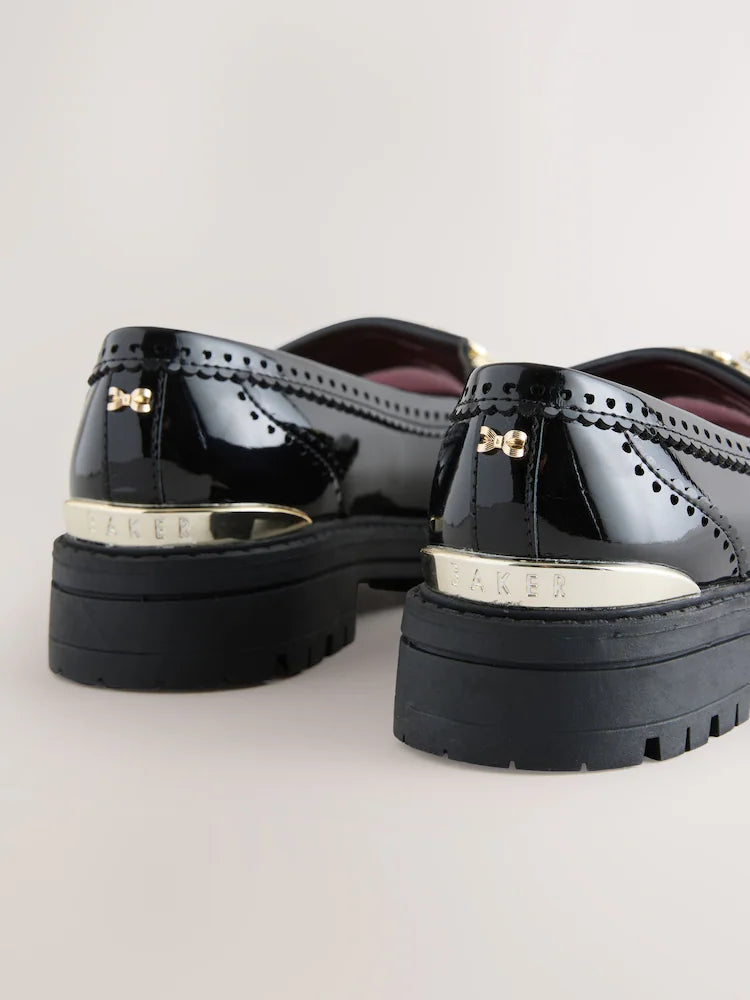 Baker by Ted Baker Black Back to School Patent Fringed Charm Loafers