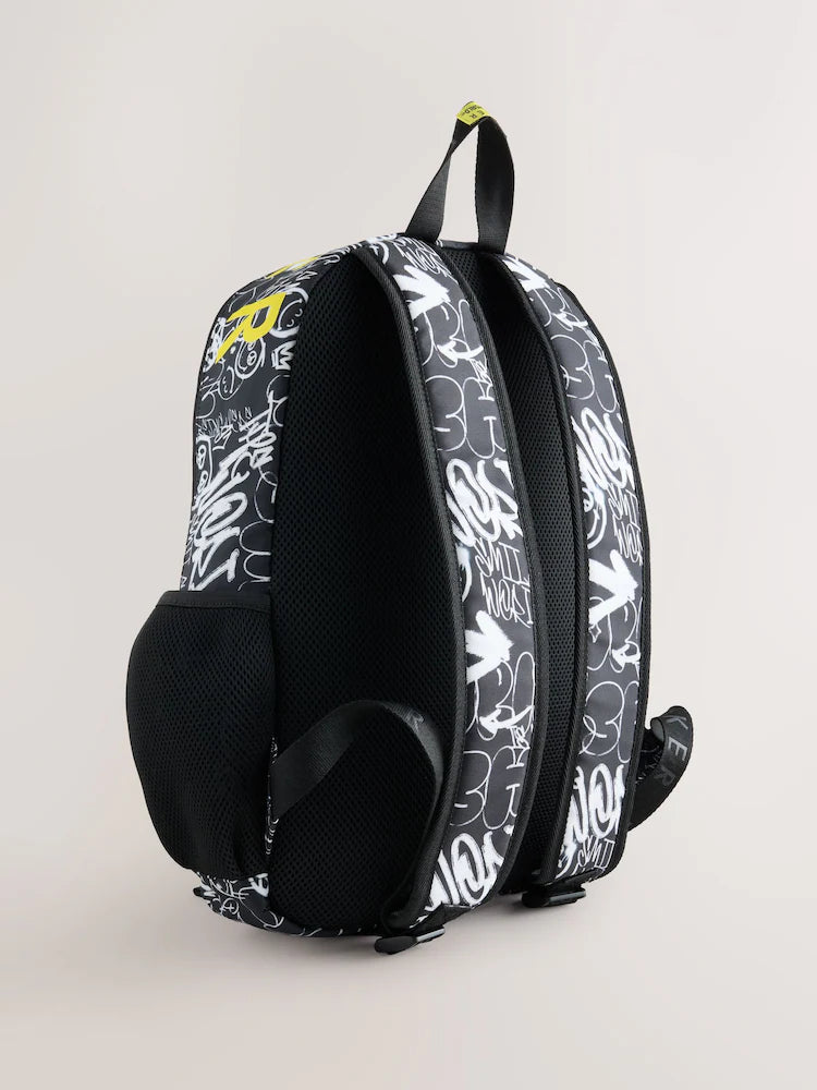 Baker by Ted Baker Black Back to School Childrens X Smiley World Graffiti Backpack