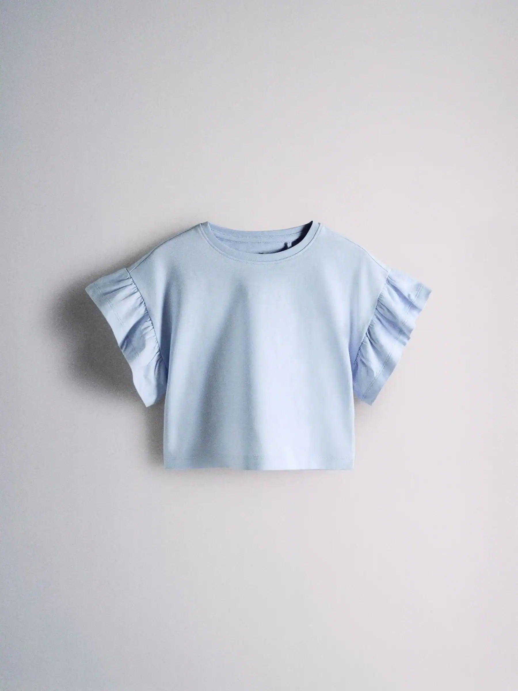The Set 4 Pack Frill Sleeve Cotton T-Shirts Navy Blue/Ecru/Stripe