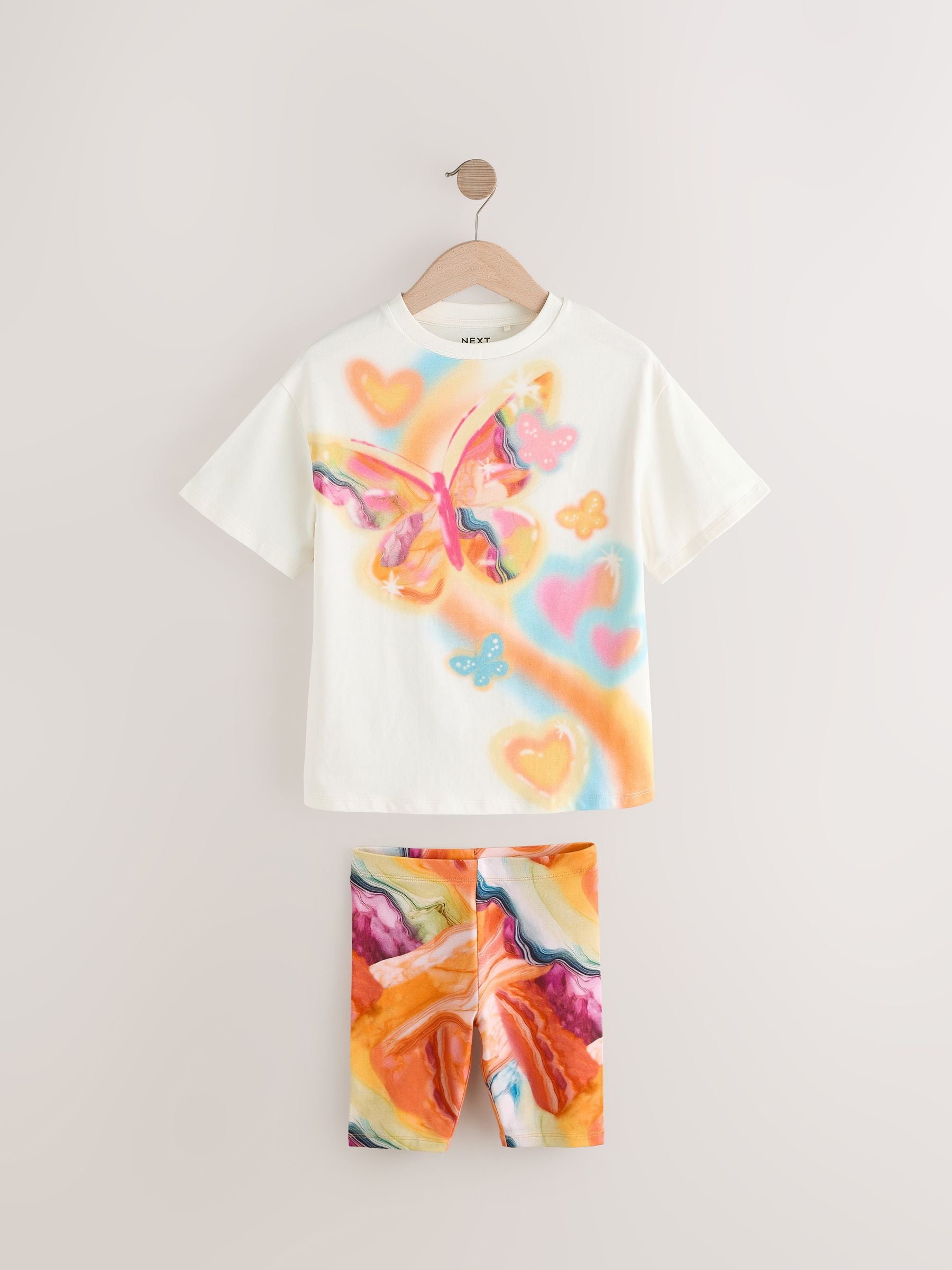 Ecru Butterfly Oversized T-Shirt Cycle Top and Shorts Set (3-16yrs)