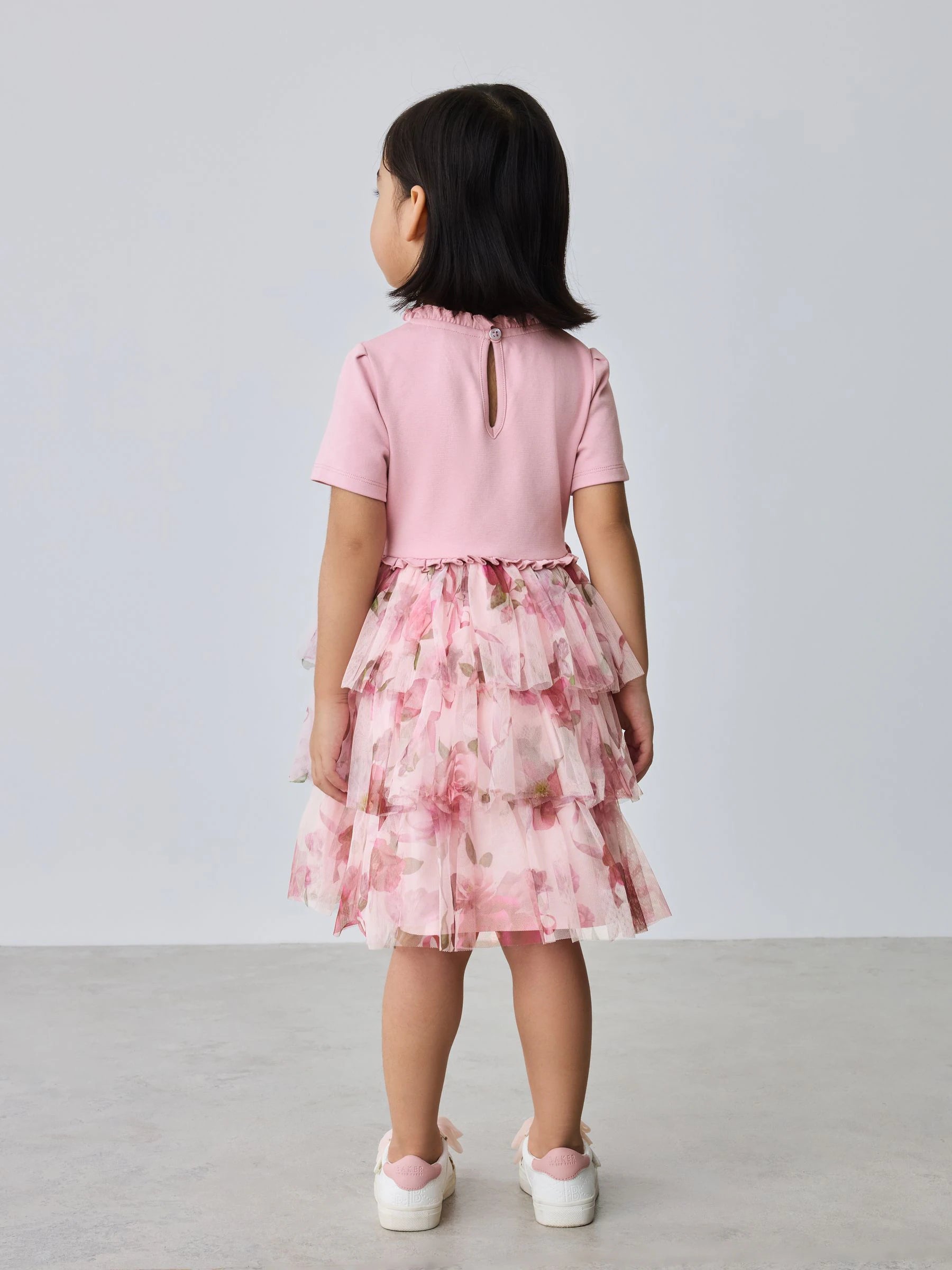 Baker by Ted Baker Ponte Wrap-Over Floral Mesh Tier Dress