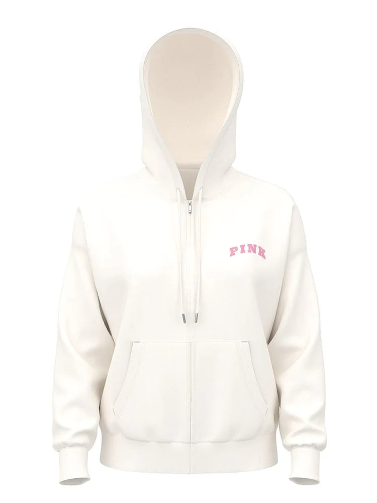 Victoria's Secret PINK Winter White Full Zip Fleece Hoodie