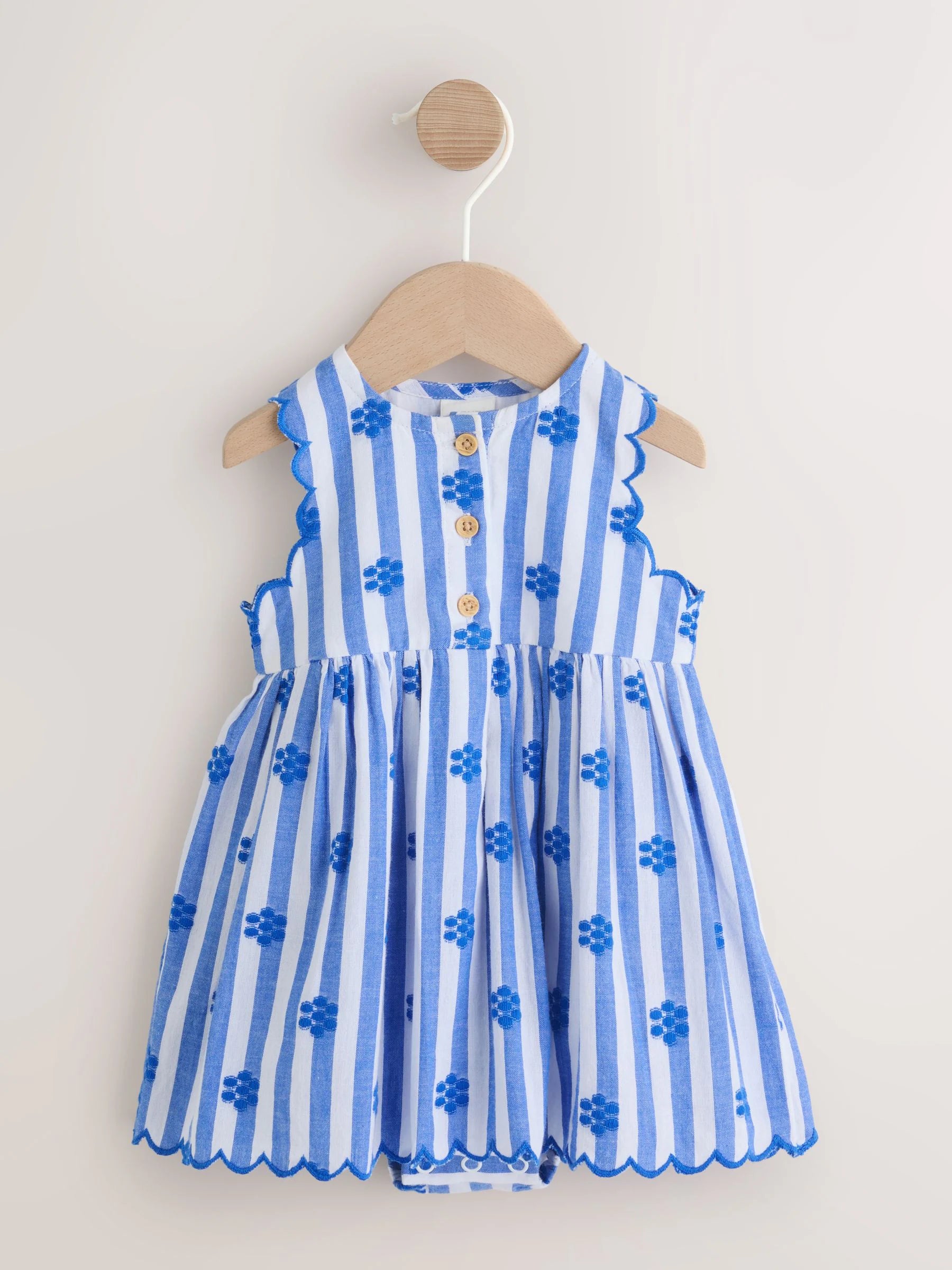 Blue Stripe Woven Baby Dress With Intergrated Bodysuit (0mths-2yrs)