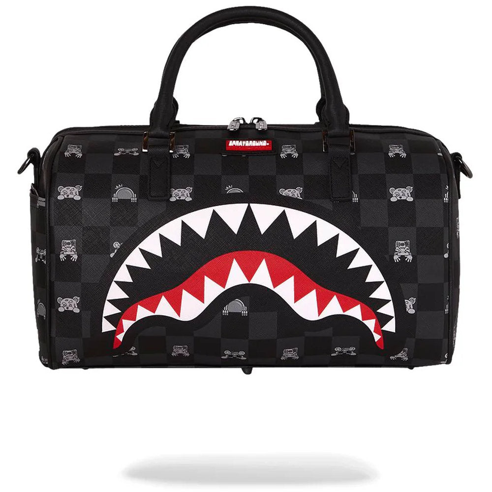Sprayground Gray Peeking Character Check Mini Duffle