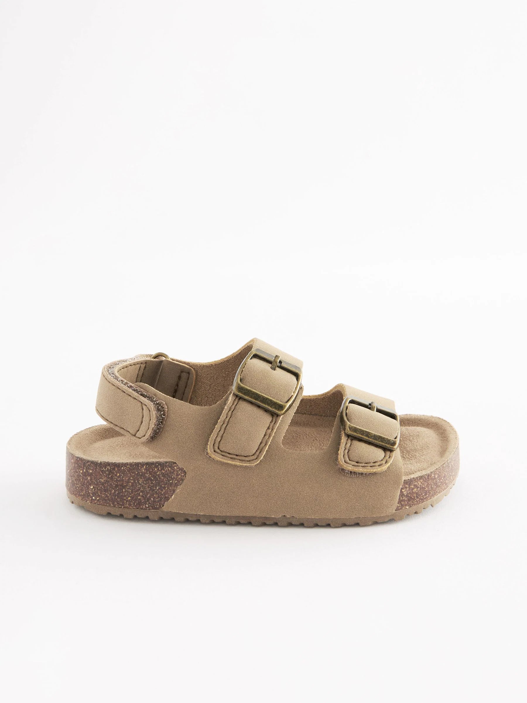 Stone Beige Standard Fit (F) Double Buckle Cushioned Footbed Sandals