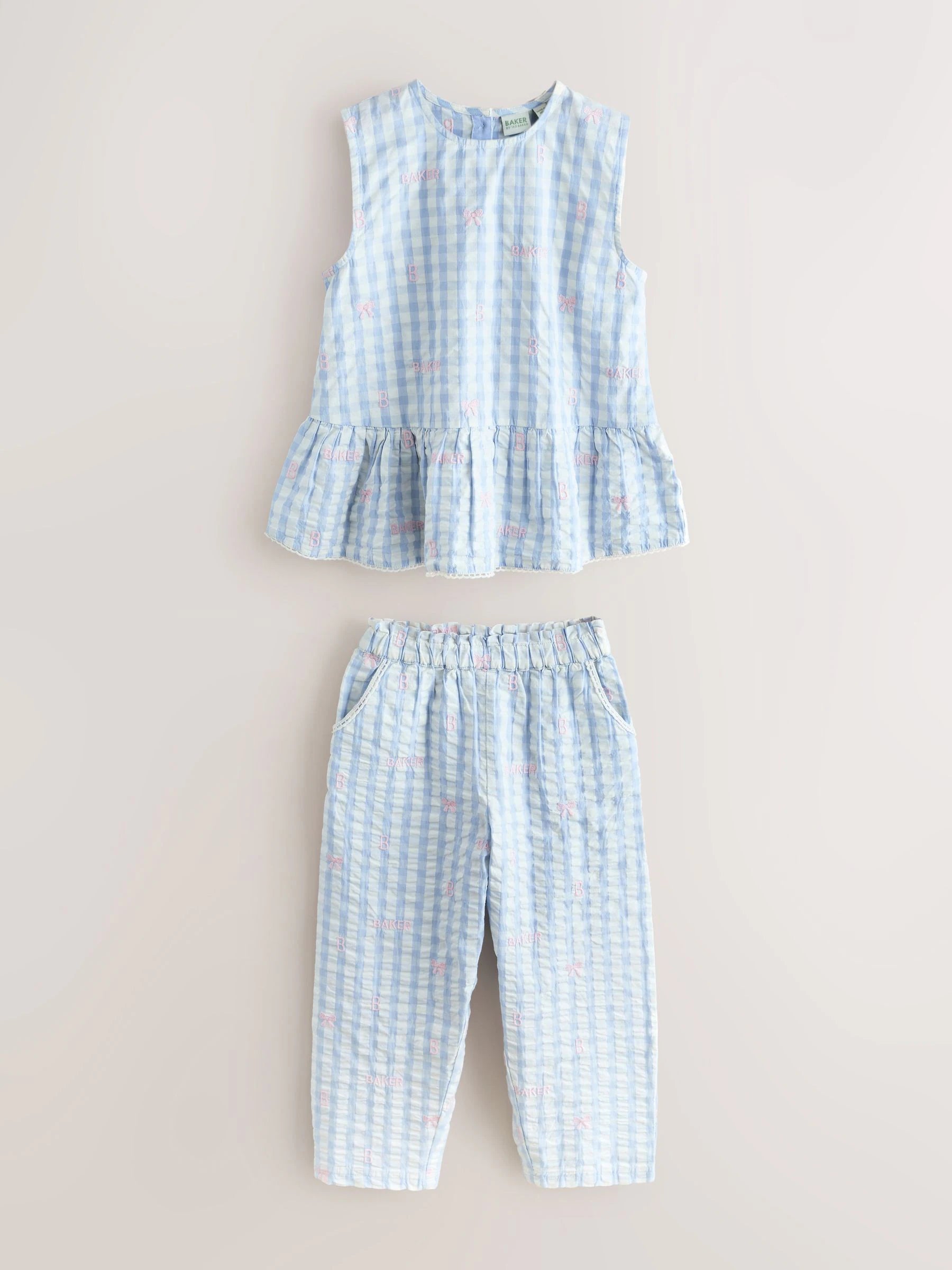 Baker by Ted Baker 2 Piece Peplum Gingham Top & Barrel Leg Trousers Set