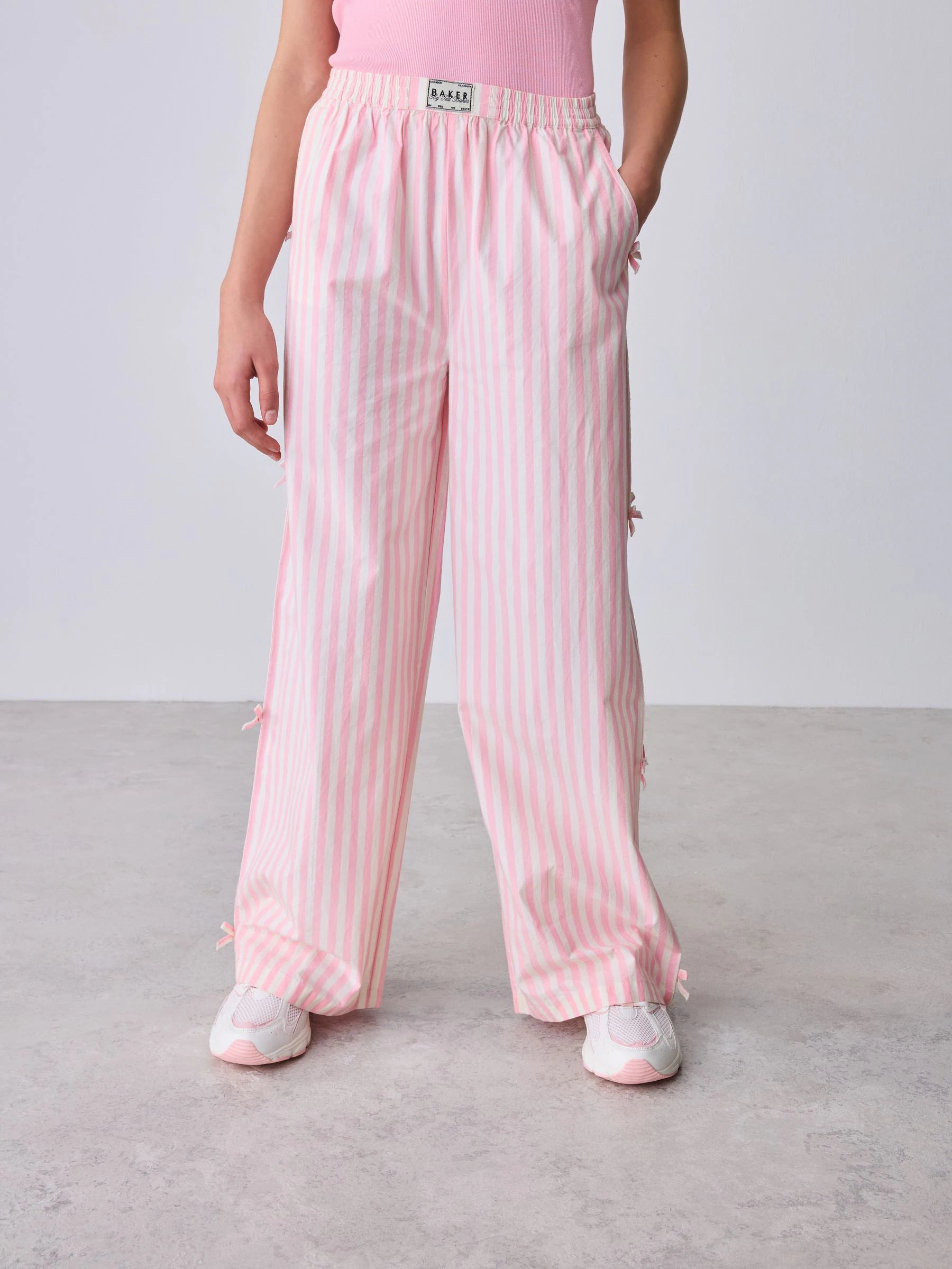 Baker by Ted Baker 2 Piece Pink Ribbed T-Shirt & Pinstripe Trousers Set